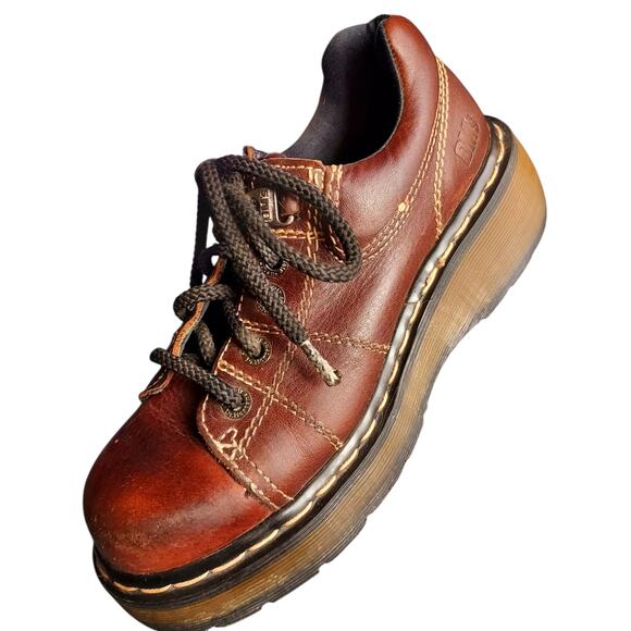 Vintage Y2K Dr Martens Women's Chunky Brown Leather Platform Oxford Shoes Sz 7 - Picture 1 of 8